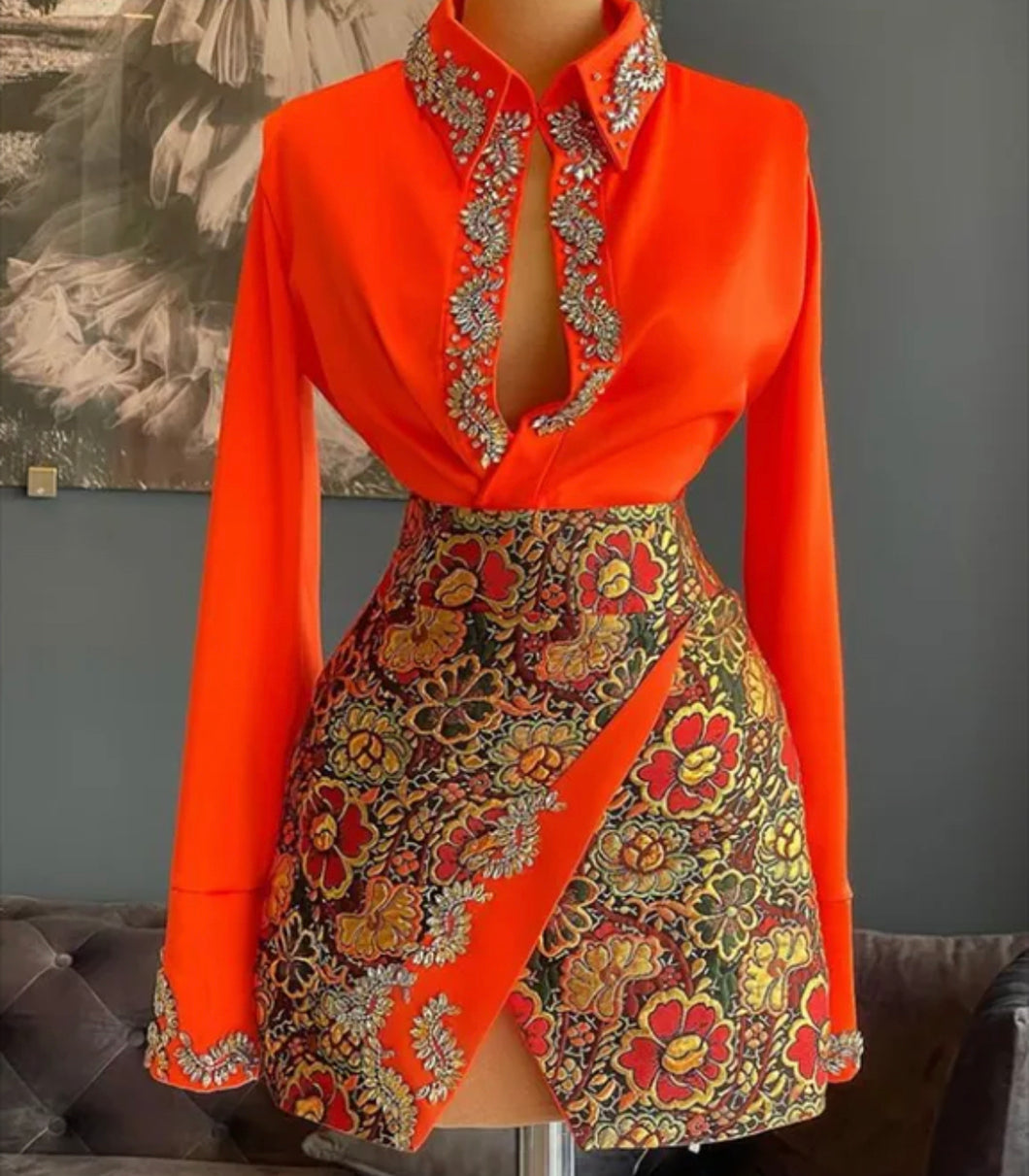 Mia’s Orange Embroidery Cord Set