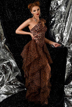 Load image into Gallery viewer, Leopard Ruffles One Shoulder Evening Dress
