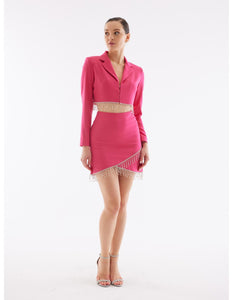 Pink Cropped Blazer and Skirt Set