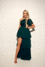 Load image into Gallery viewer, Emerald Green asymmetric Tuelle  Gown
