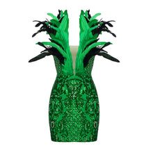 Load image into Gallery viewer, Green Feather Embellished Sequin Dress
