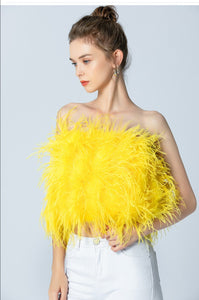 Carla's Yellow Ostrich Feather Crop Top
