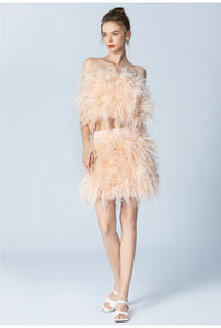Ostrich Feather Mini Skirt and cropped Top Set