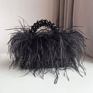 Pearl Bead Bag With Ostrich Feather