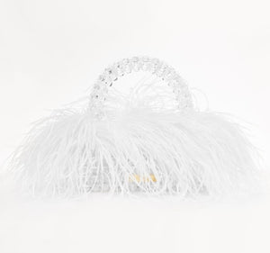 Pearl Bead Bag With Ostrich Feather