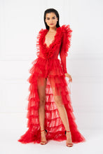 Load image into Gallery viewer, Red Ruffled Tulle Over Wrap Skirt
