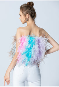 Carla's Yellow Ostrich Feather Crop Top