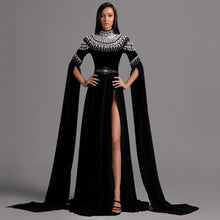 Load image into Gallery viewer, Black Luxury Crystal Velvet Maxi Gown
