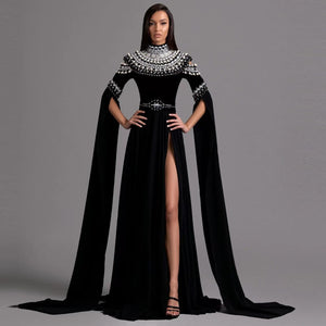 Black Luxury Crystal Velvet Maxi Gown