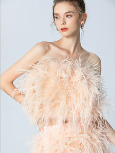 Ostrich Feather Mini Skirt and cropped Top Set