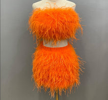 Load image into Gallery viewer, Ostrich Feather Top and Skirt Set
