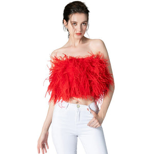 Carla's Red Ostrich Feather Crop Top