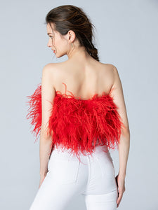 Carla's Red Ostrich Feather Crop Top