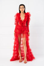 Load image into Gallery viewer, Red Ruffled Tulle Over Wrap Skirt
