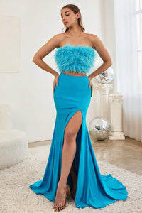 Royalty's Two Piece with Feather Top and Stretch Skirt