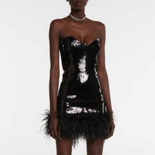 Load image into Gallery viewer, Elegant Sequin Feather Party Dress
