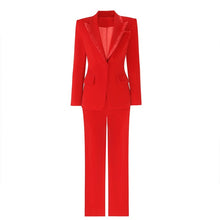 Load image into Gallery viewer, HarleyFashion Women Red Velvet Track Suit Quality Blazer and Pants for Lady Office 2 Pieces Sets Luxury Design
