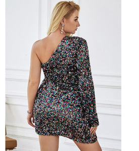 Plus Size Off-Shoulder Sequins Mini Dress