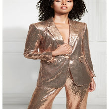 Load image into Gallery viewer, Jessica&#39;s Glitter Gold Sequin Suit.
