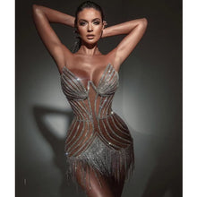 Load image into Gallery viewer, Strapless Beading Diamonds Crystal Tassel Mini  Dress
