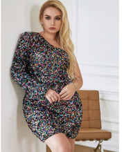 Load image into Gallery viewer, Plus Size Off-Shoulder Sequins Mini Dress

