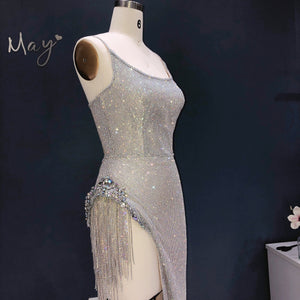 Cystal Silver Long Prom Dress