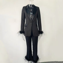 Load image into Gallery viewer, Jessica&#39;s Feather Trim Blazer and Trouser Suit
