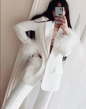 Load image into Gallery viewer, Karla White Feather cuff suit
