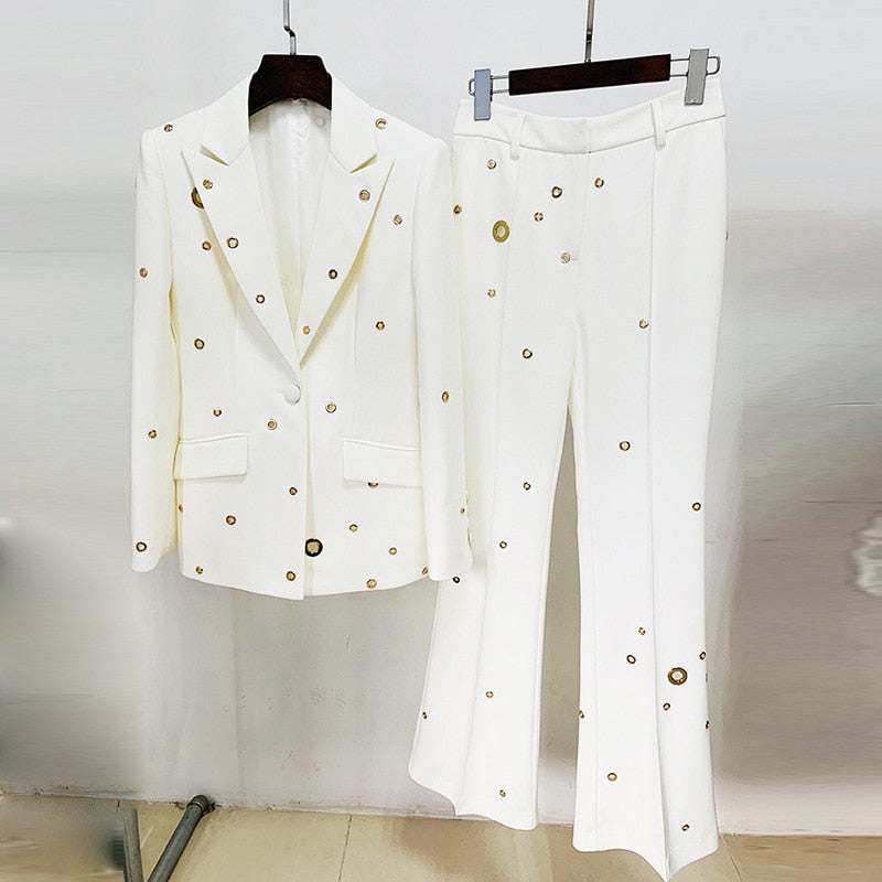 Runway White Studded Two Piece Suit