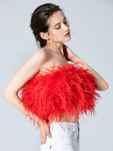 Load image into Gallery viewer, Carla&#39;s Red Ostrich Feather Crop Top
