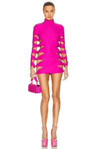 Hot Pink Hollow Out Mini Dress  with Bows