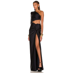 Black One-shoulder High Split Maxi Dress
