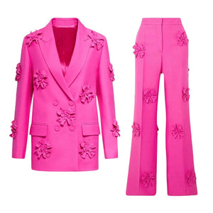Floral Embellished Blazer Two Piece Suit