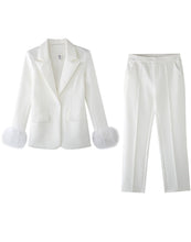 Load image into Gallery viewer, Karla White Feather cuff suit

