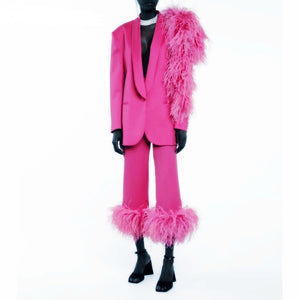 Ostrich Feathers Blazer and Trousers Suit