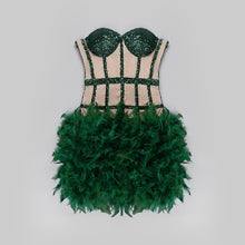 Load image into Gallery viewer, Vagas Strapless Sequined Feathers Bandage Dress
