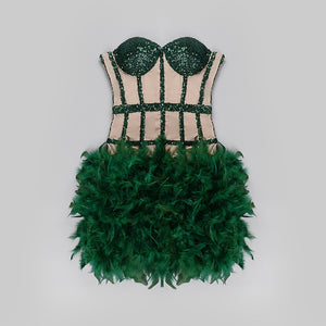 Vagas Strapless Sequined Feathers Bandage Dress