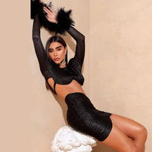 Load image into Gallery viewer, Two Piece Feather Long Sleeve Bodycon Set
