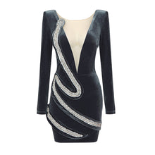 Load image into Gallery viewer, Velvet Mini Dress With Crystal Beads Design
