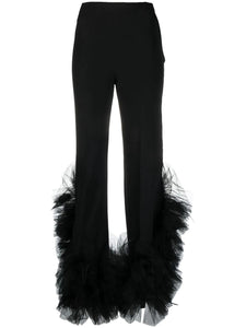 High Waist Tulle Ruffles Flared Trousers