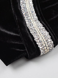 Velvet Mini Dress With Crystal Beads Design