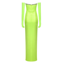Load image into Gallery viewer, Green Crystal Encrusted Evening Dress with Sleeves
