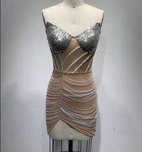 Load image into Gallery viewer, Strapless Sequins Tassel Mesh Mini Bodycon  Dress
