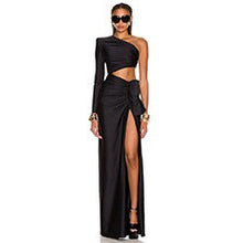 Load image into Gallery viewer, Black One-shoulder High Split Maxi Dress
