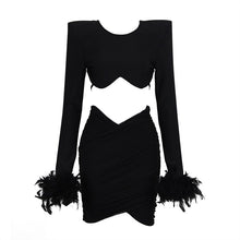 Load image into Gallery viewer, Two Piece Feather Long Sleeve Bodycon Set
