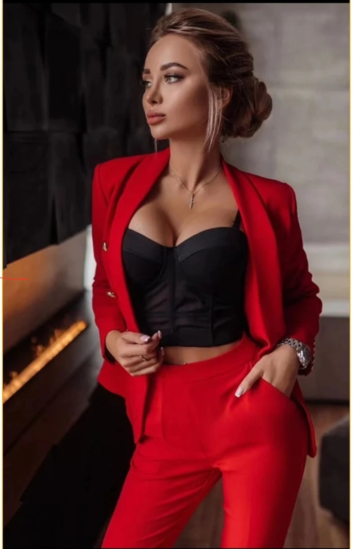 Couture Double Breasted Blazer Trouser Suit