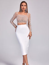 Load image into Gallery viewer, Sparkly Beaded Lace Mesh Long Sleeve Shirt and Skirt Set
