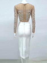 Load image into Gallery viewer, Sparkly Beaded Lace Mesh Long Sleeve Shirt and Skirt Set
