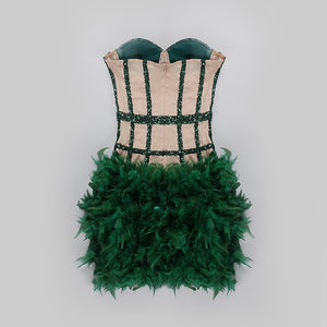 Vagas Strapless Sequined Feathers Bandage Dress