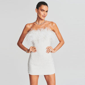 Feather Sequined Mini Party Dress